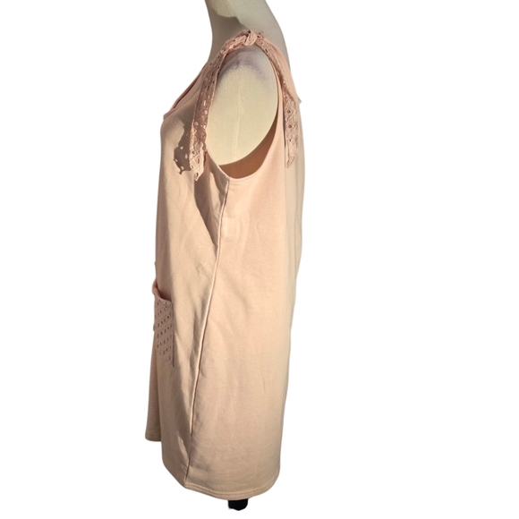 Venus Light Peach Romper Dress Sleeveless Shoulder Ties Front Pockets Women L - Picture 2 of 12
